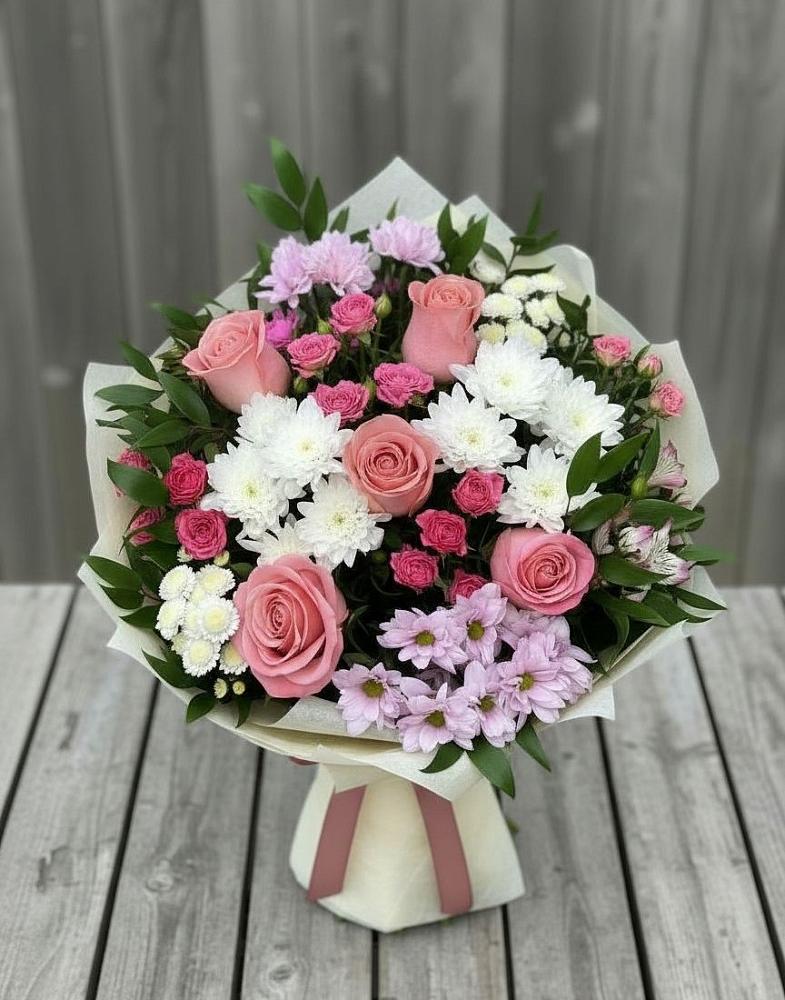 Букет цветов из: Альстромерии, Гвоздики, Розы и Хризантемы в Иня