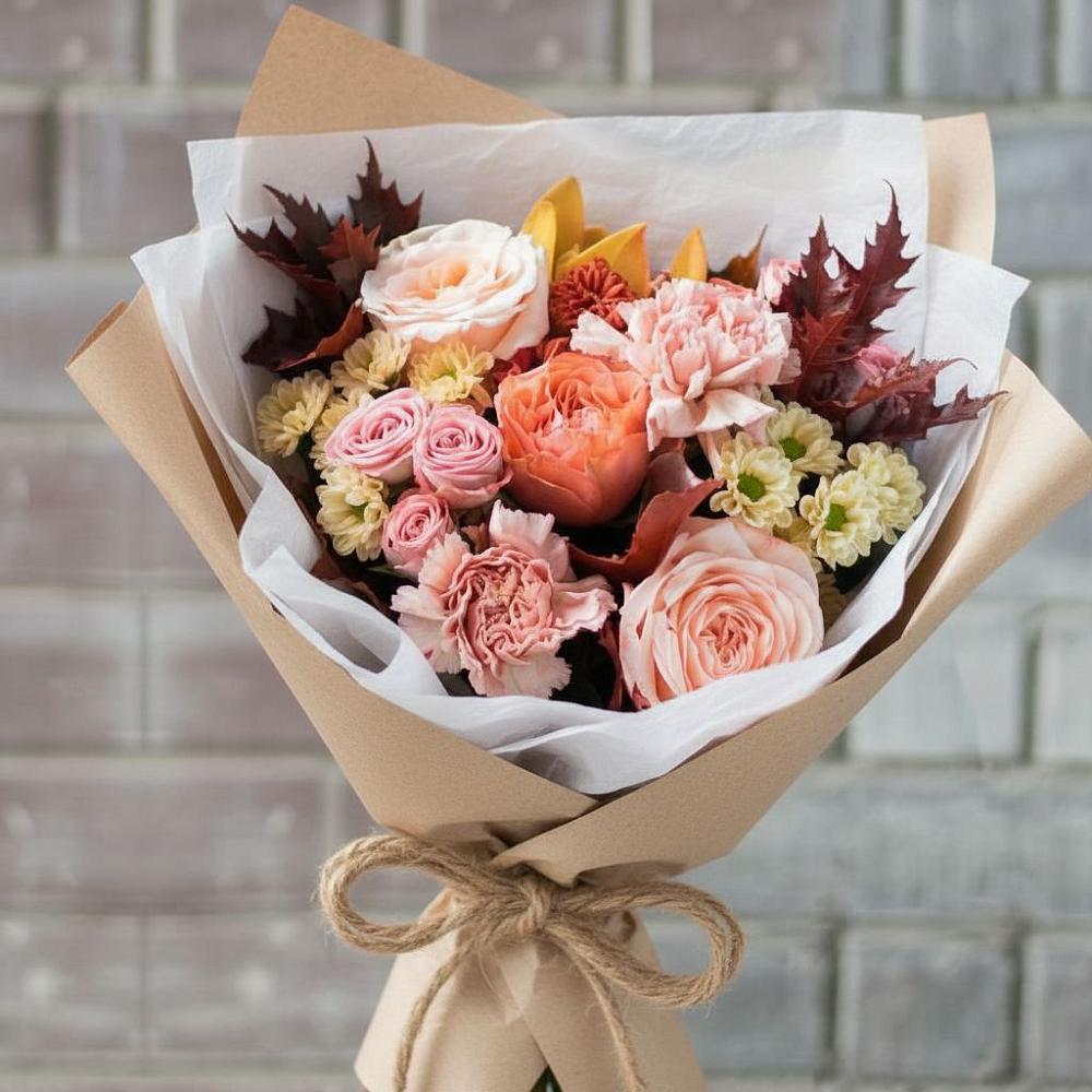 Букет цветов из: Гвоздики, Хризантемы и Розы в Иня