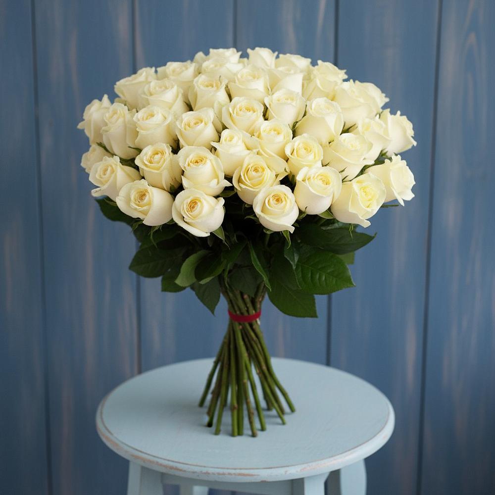 Букет 51 Белая роза Эдлесс Лав в Иня