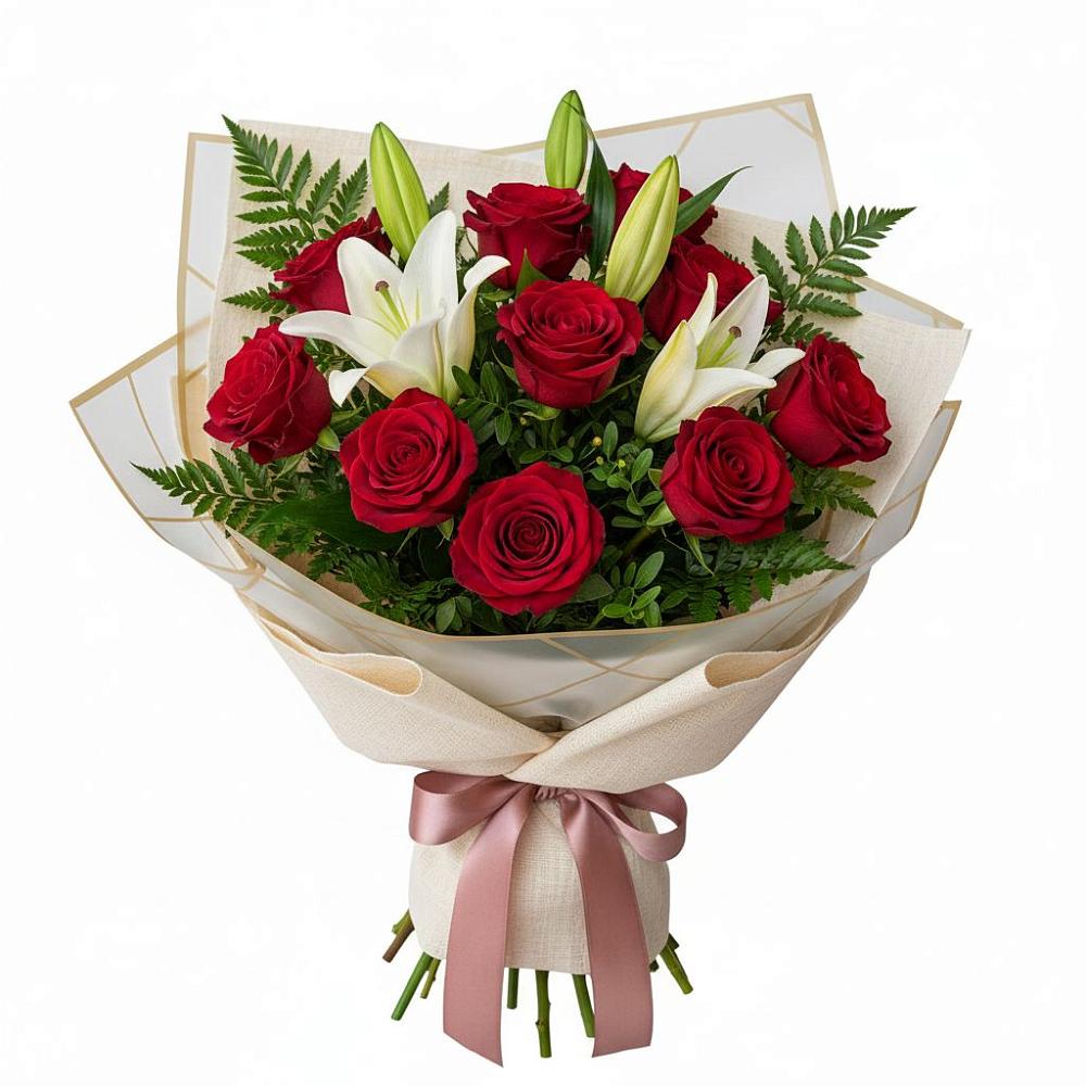 Букет цветов из: Лилии и Розы в Иня