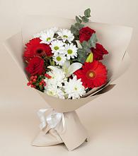 Букет цветов из:  Розы, Хризантемы, Герберы и Лилии в Иня