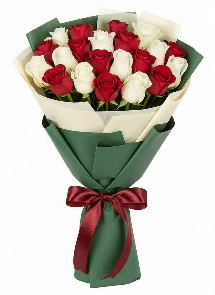 Букет Микс из красных и белых роз в Иня