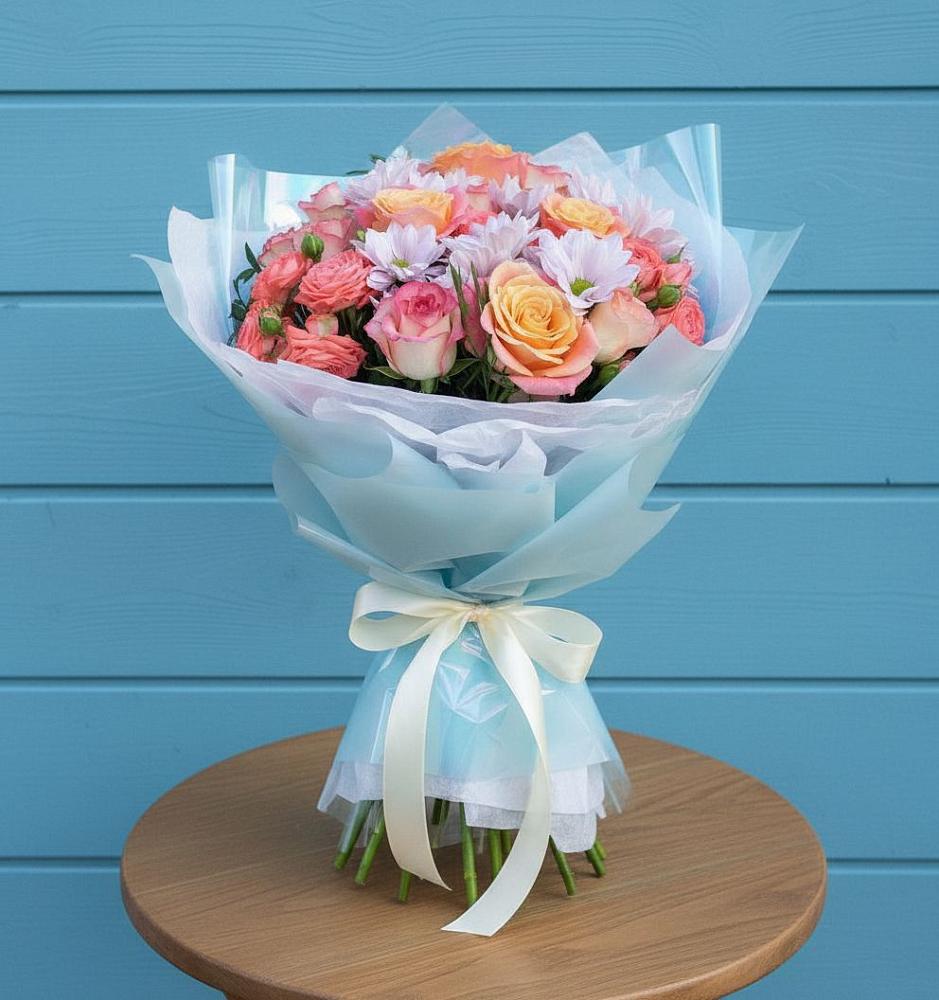 Букет цветов из: Хризантемы и Розы в Иня