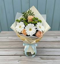 Букет цветов из:  Герберы, Розы и Хризантемы в Иня