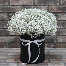 Цветочная композиция из Гипсофила в шляпной коробке в Иня