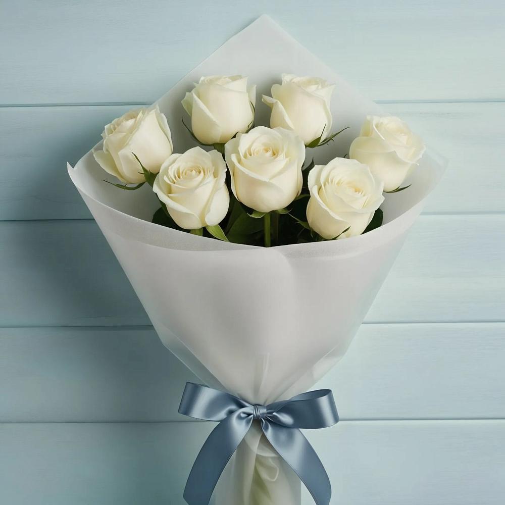Букет 7 Белых роз Эдлесс Лав в Иня